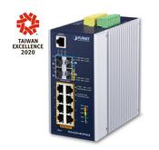 PLANET IP30 DIN-rail Industrial L3 8P Managed Gigabit Ethernet (10/100/1000) Aluminium, Blue image