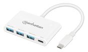 Manhattan USB-C Dock/Hub, Ports (4): USB-A (x3) and USB-C, 5 Gbps (USB 3.2 Gen1 aka USB 3.0), With Power Delivery (100W) to USB-C Port (Note additional USB-C wall charger and USB-C cable needed), Universal for all devices, SuperSpeed USB, White, PD image