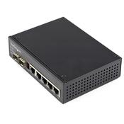 StarTech.com Industrial 6 Port Gigabit Ethernet Switch 4 PoE RJ45 +2 SFP Slots 30W PoE+ 48VDC 10/100/1000 Power Over Ethernet LAN Switch -40C to 75C with DIN Connector/Mountable image