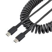 StarTech.com 3ft (1m) USB C Charging Cable, Coiled Heavy Duty Fast Charge &amp; Sync USB-C Cable, USB 2.0 Type-C Cable, Rugged Aramid Fiber, Durable Male to Male USB Cable, Black image