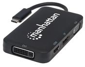 Manhattan USB-C Dock/Hub, Ports (x4): DisplayPort, DVI-I, HDMI or VGA, Note: Only One Port can be used at a time, External Power Supply Not Needed, Universal for all devices, Cable 8cm, Black, Three Year Warranty image