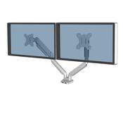 Fellowes Platinum Series Dual Monitor Arm - Monitor Mount for Two 8KG 40 Inch Screens - Adjustable Dual Monitor Desk Mount - Tilt 45° Pan 180ᵒ Swivel 360ᵒ Rotation 360ᵒ, VESA 75 x 75/100 x 100 - Silver image