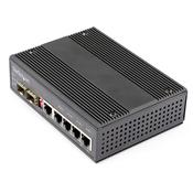 StarTech.com Industrial 6 Port Gigabit Ethernet Switch - 4 PoE RJ45 +2 SFP Slots 30W PoE+ 12-48VDC 10/100/1000 Rugged Power Over Ethernet LAN Switch -40C to 75C - DIN Mountable image