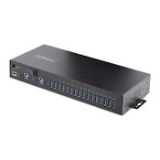 StarTech.com 16-Port Industrial USB 3.0 Hub 5Gbps, Metal, DIN/Surface/Rack Mountable, ESD Protection, Terminal Block Power, up to 120W Shared USB Charging, Dual-Host Hub/Switch image