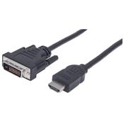 Manhattan HDMI to DVI-D 24+1 Cable, 1.8m, Male to Male, Black, Dual Link, Compatible with DVD-D, Lifetime Warranty, Equivalent to HDMIDVIMM6 image