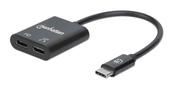 Manhattan USB-C to USB-C Audio Adapter and USB-C (inc Power Delivery), Black, 480 Mbps (USB 2.0), Cable 11cm, With Power Delivery to USB-C Port (60W), Three Year Warranty image