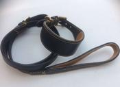 Greyhound Collar &amp; Lead Brown Stitched Brass Buckle [112GREYBRST]