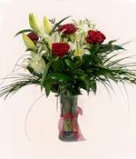 Lily and Rose bouquet with  free glass vase