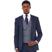 Mens Leo Double Breasted Check Slim Waistcoat - Navy - 38R image
