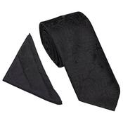 Mens Paisley Tie &amp; Hankie Set - Black - One image