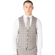 Mens X-Slim Stretch Check Waistcoat - Taupe - 38R image