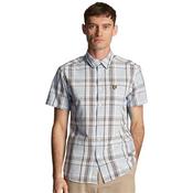 Mens Linen Check Short Sleeve Shirt - Light Blue - S image