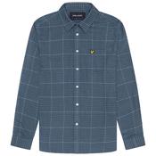 Mens Houndstooth Check Flannel Shirt - Mist Blue - XS