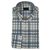 Mens Woven Cotton Check Shirt - Blue/Green - S image