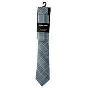 Mens Handmade Check Tie &amp; Pocket Square - Sky Blue - One image