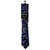 Mens Handmade Floral Tie &amp; Pocket Square - Dark Blue - One image