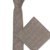 Mens Herringbone Tie &amp; Pocket Square - Dark Brown - One image