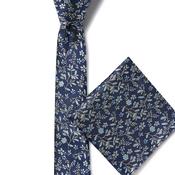 Mens Floral Tie &amp; Pocket Square - Navy - One image