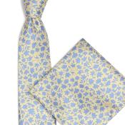 Mens Mens Floral Tie &amp; Pocket Square - Yellow/Light Blue - One