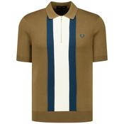 Mens Textured Stripe Knitted Zip Polo Shirt - Shaded Stone - S image