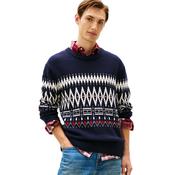 Mens Fair Isle Lambswool Blend Relaxed Jumper - Navy Blue/Ivory Petal - S