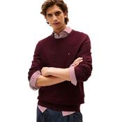 Mens Flag Embroidery Textured Crew Neck Jumper - Deep Burgundy - XS