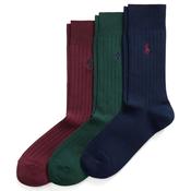 Mens Ribbed Cotton-Blend 3-Pack Trouser Socks - Red/Navy/Green - 6-8 image