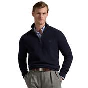 Mens Mesh-Knit Cotton Quarter-Zip Jumper - Navy Heather - S image