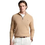 Mens Mesh Knit Cotton Quarter Zip Sweater - Camel Melange - M image