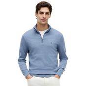 Mens Flag Embroidery Quarter-Zip Jumper - Brisk Blue Heather - XS image