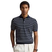 Mens Striped Cotton Polo-Collar Sweater - Navy/White - S image