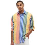 Mens Relaxed Fit Multicolour Stripe Poplin Shirt - Brilliant Orange - XS image