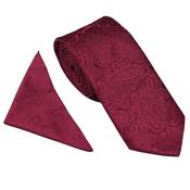 Mens Paisley Wedding Tie Set - Berry - One image