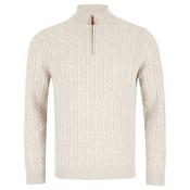 Mens Grant 1/4 Zip Cable Knit Sweater - Stone - S