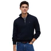 Mens Cable Knit Quarter-Zip Jumper - Navy Blue - XS image