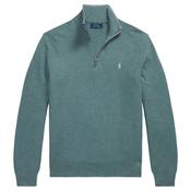 Mens Mesh-Knit Cotton Quarter-Zip Sweater - Turquoise Jay Heather - S image