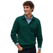 Mens Cable Knit Polo Jumper - Ornamental Green - XS image