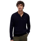 Mens Cable Knit Polo Jumper - Navy Blue - XS image