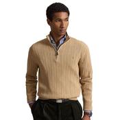 Mens Cable-Knit Cotton Mockneck Sweater - Camel Melange - S image