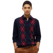 Mens Flag Embroidery Argyle Polo Jumper - Navy Blue - S image