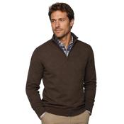 Mens Cotton-Cashmere Zip Mock Sweater - Chocolate Brown - S