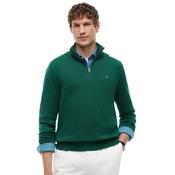 Mens Mock Neck Quarter-Zip Jumper With Cashmere - Ornamental Green Heather - XS