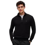 Mens Mock Neck Quarter-Zip Jumper With Cashmere - Black - XS