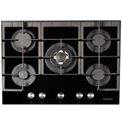 NordMende 70cm 5 x Burner Gas Hob 1 x Wok Burner Cast Iron Pan Supports - Black Glass | HGX703BGL image