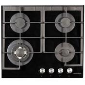 NordMende 60cm 4 x Burner Gas Hob Cast Iron Pan Supports - Black Glass | HGX603BGL