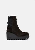 Front-Zip Suede Wedge Ankle Boot in Dark Brown image