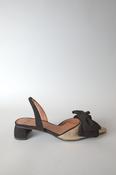 Leather Slingback with Suede Bow in Gold