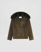 Cashmere-Blend Pea Jacket with Removable Fox Fur Collar