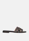 Holly Flat in Black And Tan Suede With Studs