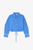 Stretch Cotton Cropped Bowling Shirt in Marina